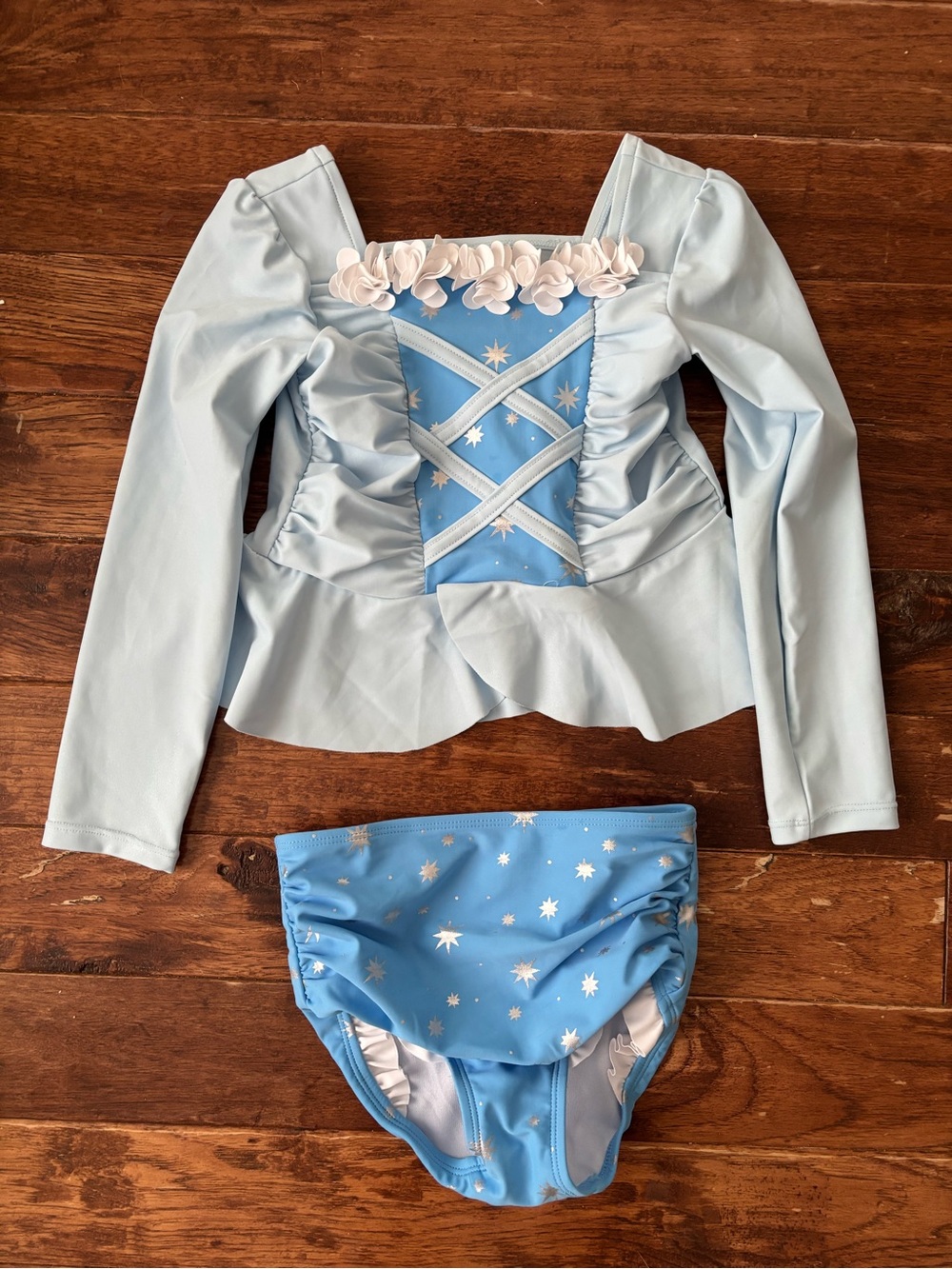 Rufflebutts Size 5 Disney Princess Blue Long Sleeve Swim Swimsuit Rashguard